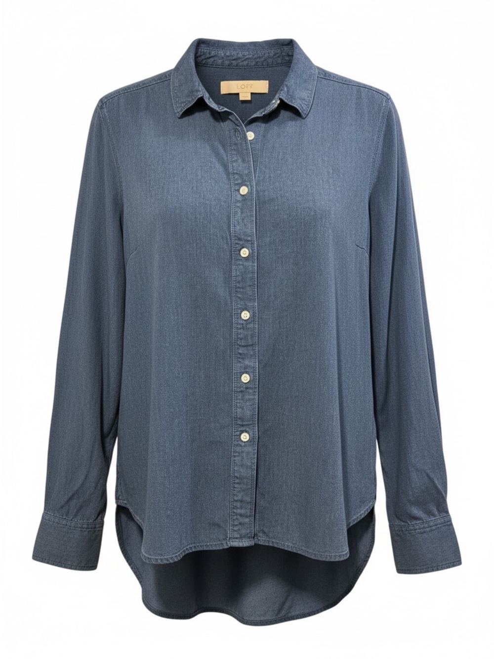 LOFT Chambray Lightweight High-Low Denim Button-Front Shirt